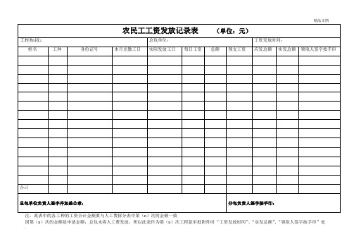 农民工工资发放记录表