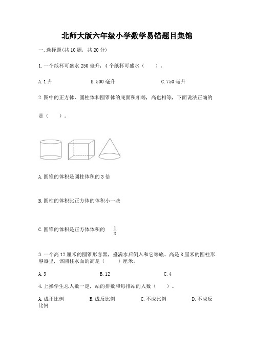 北师大版六年级小学数学易错题目集锦带完整答案【必刷】