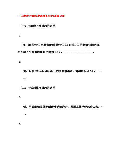 物质的量浓度误差分析小结