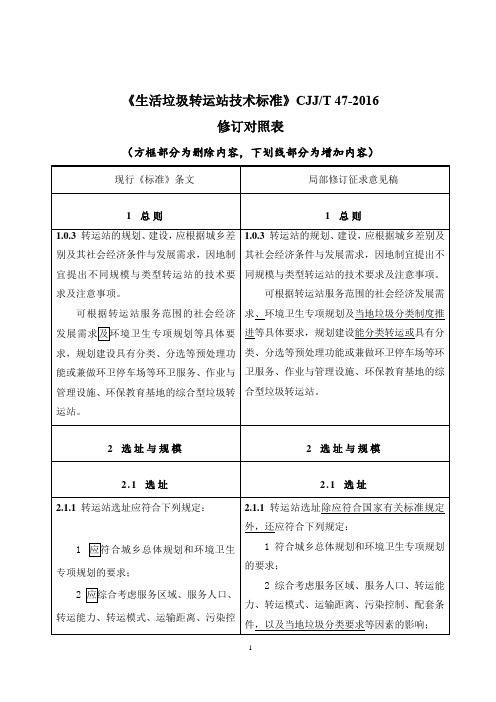 生活垃圾转运站技术规范(修订内容)