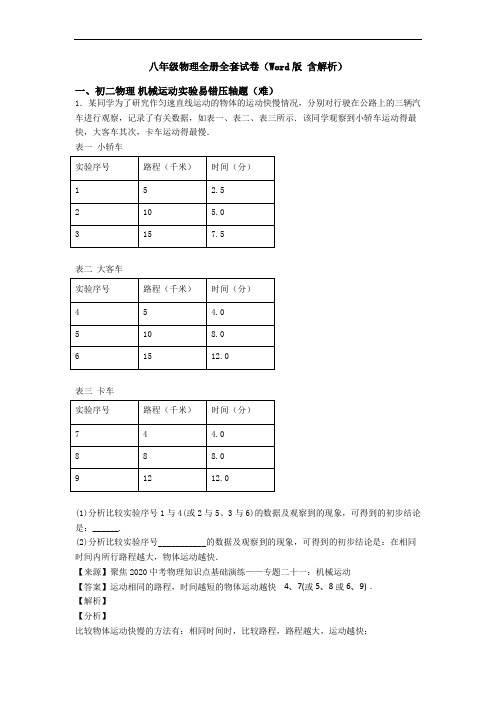 八年级物理全册全套试卷(Word版 含解析)