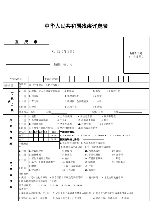 ,中华人民共和国残疾人证申请表