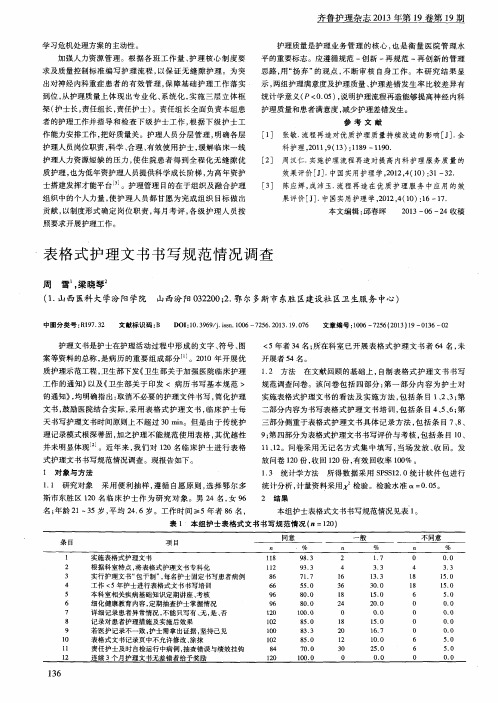 表格式护理文书书写规范情况调查