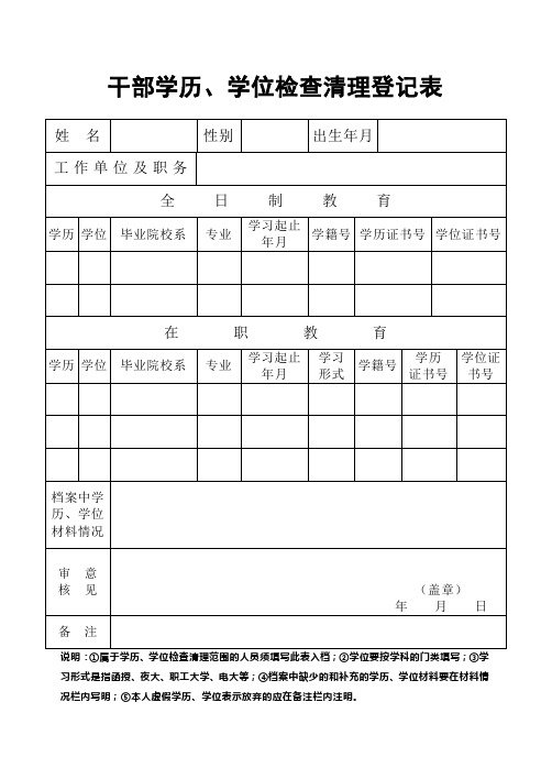 干部学历、学位检查清理登记表