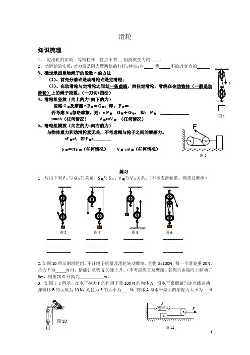 滑轮组知识点和经典练习