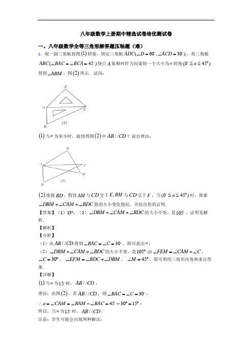 八年级数学上册期中精选试卷培优测试卷