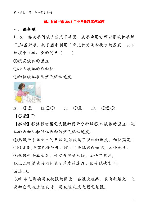 咸宁市2018年中考物理真题试题(含解析1)