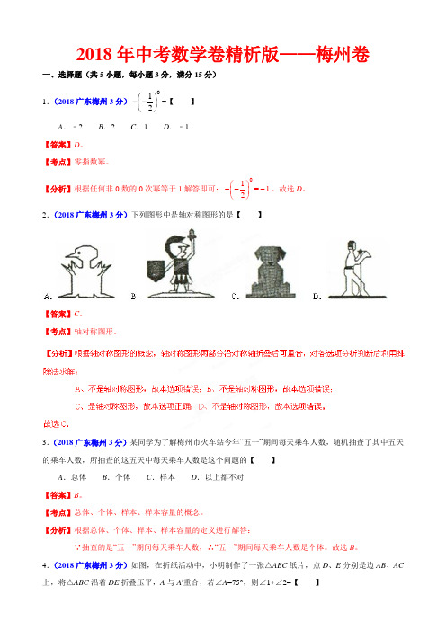 2018年中考数学卷精析版——广东梅州卷