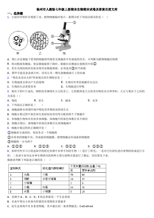 徐州市人教版七年级上册期末生物期末试卷及答案百度文库