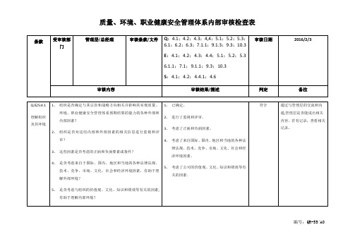 管理层内审检查表