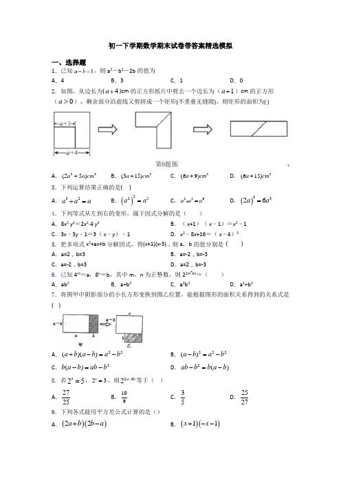 初一下学期数学期末试卷带答案精选模拟