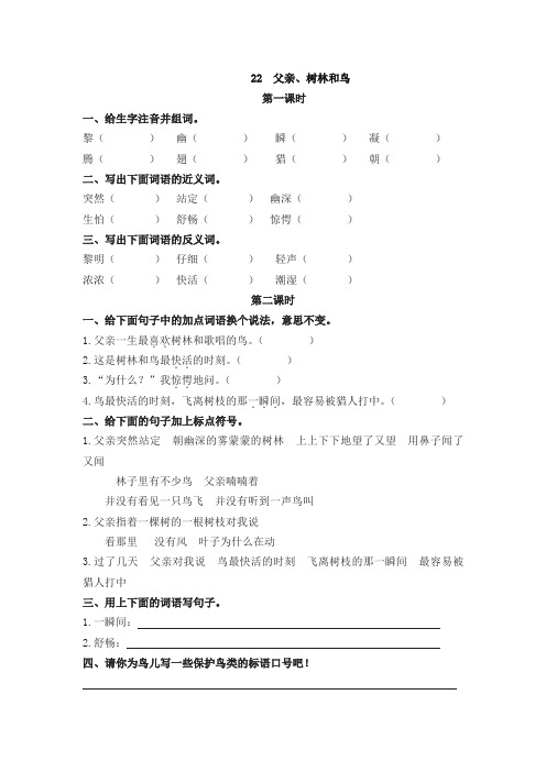 (2019版)最新部编统编版三年级语文上册课时练22父亲、树林和鸟(含答案)