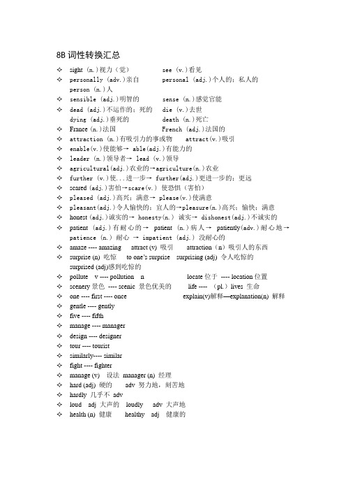 上海牛津英语8B词性转换汇总(课文考试重点)