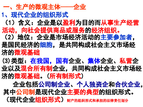 高中政治必修一经济生活  5课企业