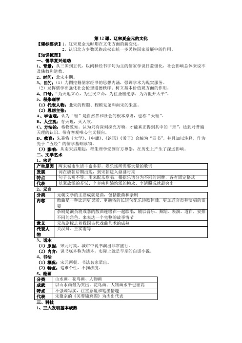 (新教材)部编版历史中外历史纲要(上)教案 第12课辽宋夏金元的文化