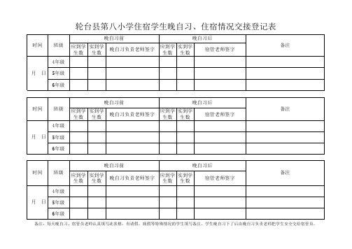 住宿学生、晚自习情况登记表