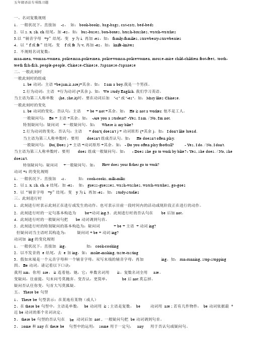 (完整)苏教版小学五年级英语下册语法讲解和练习题(2)