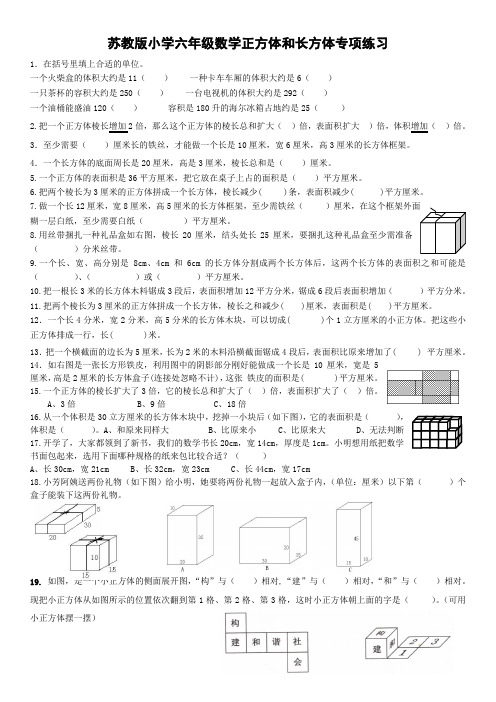 (完整word版)苏教版小学六年级数学正方体和长方体专项练习