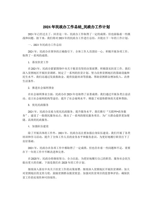 2024年民政办工作总结_民政办工作计划