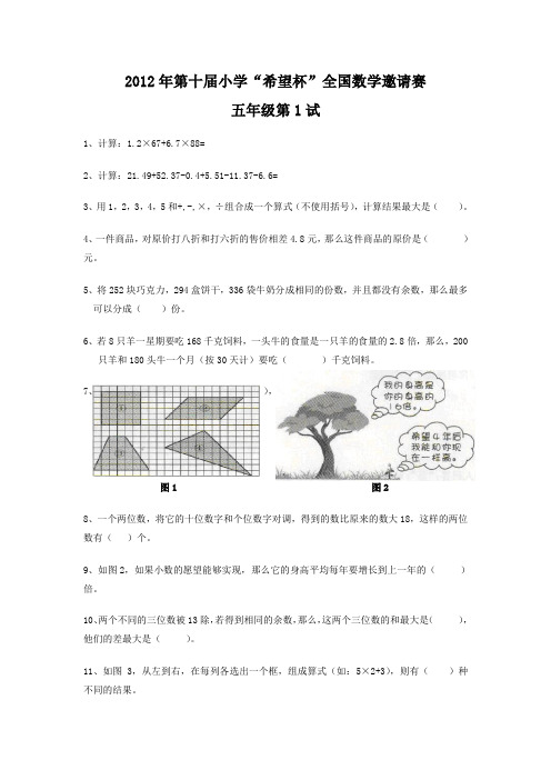 第10届小学希望杯全国数学邀请赛五年级第1试试题