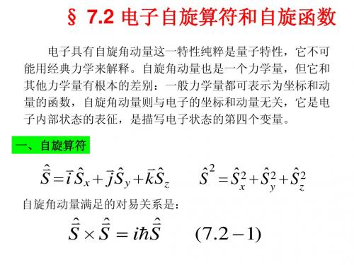 电子自旋算符和自旋函数