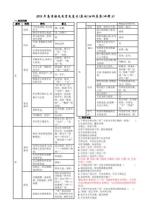 2013年文言文复习(虚词)归纳总集(必修3)习案教师_______________安乡一中___龚德国