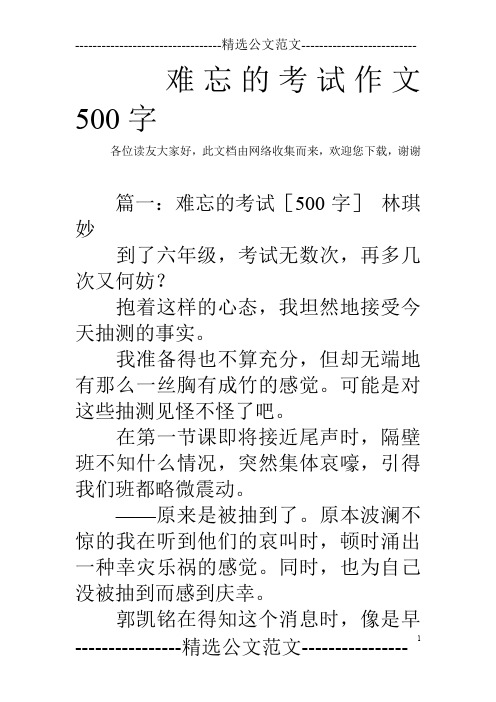 难忘的考试作文500字