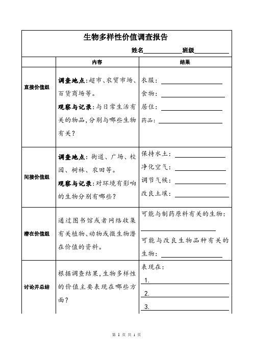 《第一节 生物多样性》调查报告-苏教版生物八年级上册