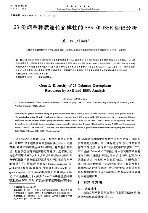 23份烟草种质遗传多样性的SSR和ISSR标记分析