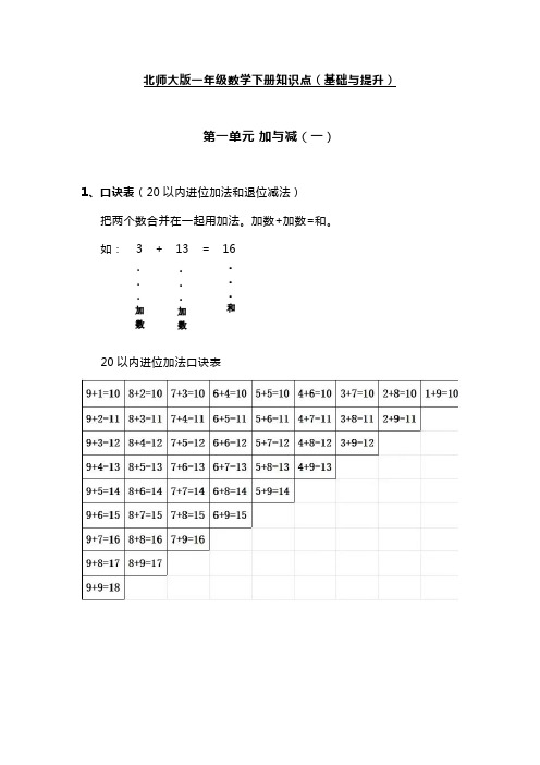 北师大版一年级数学下册知识点(基础与提升)