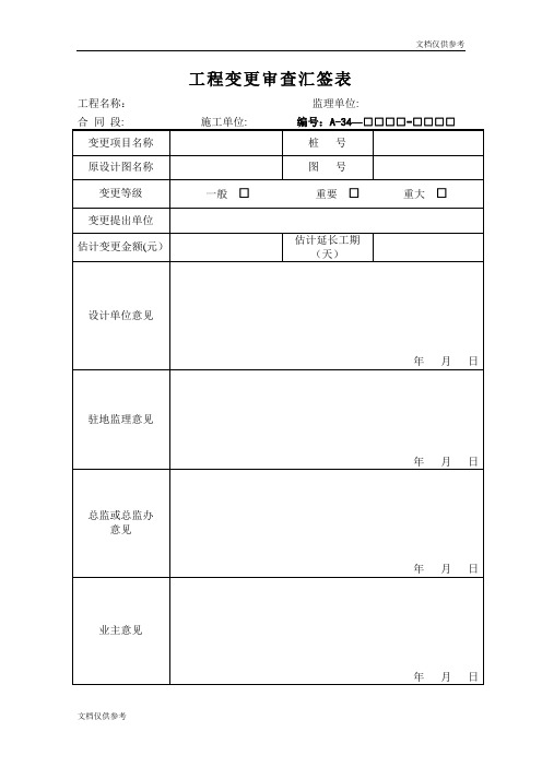 工程变更审查汇签表