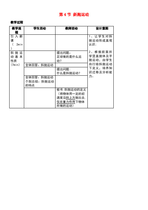 高中物理第一章抛体运动4斜抛运动教案3教科版必修2