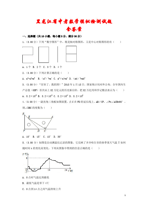 黑龙江省2021年中考数学模拟检测试题2套(含答案)