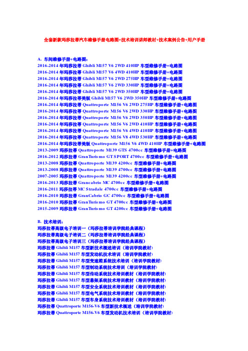 全套新款玛莎拉蒂维修手册电路图技术培训资料车主手册