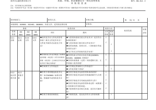 QES管理体系内部审核检查表1