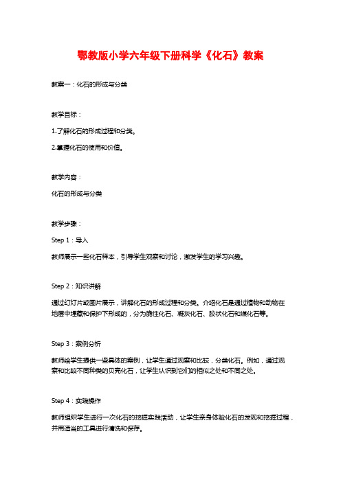 鄂教版小学六年级下册科学《化石》教案