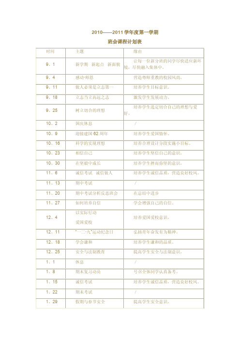 班会课程年度计划