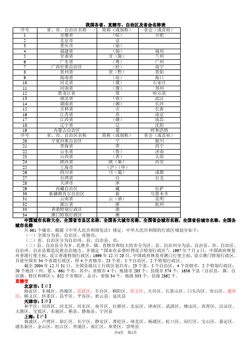 我国各省、直辖市、自治区及省会名称_其所拥有城市