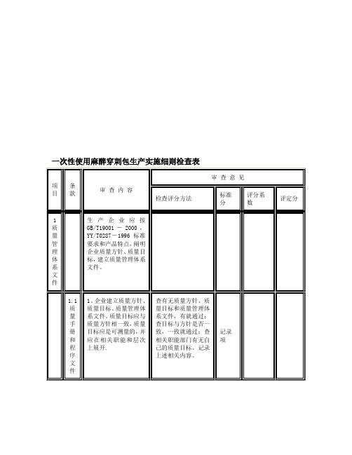 一次性使用麻醉穿刺包生产实施细则检查表