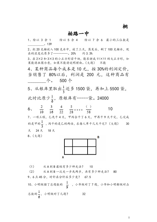 桐柏路一中小升初 数学试卷