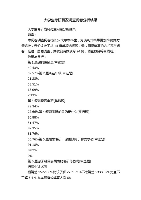 大学生考研情况调查问卷分析结果