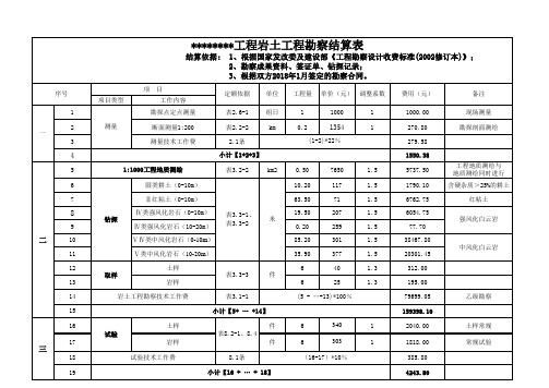 勘察费用定额计算表