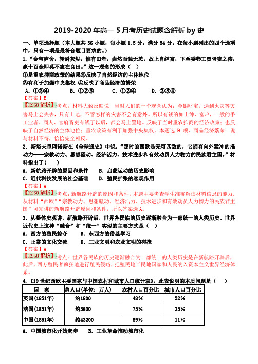 2019-2020年高一5月考历史试题含解析by史