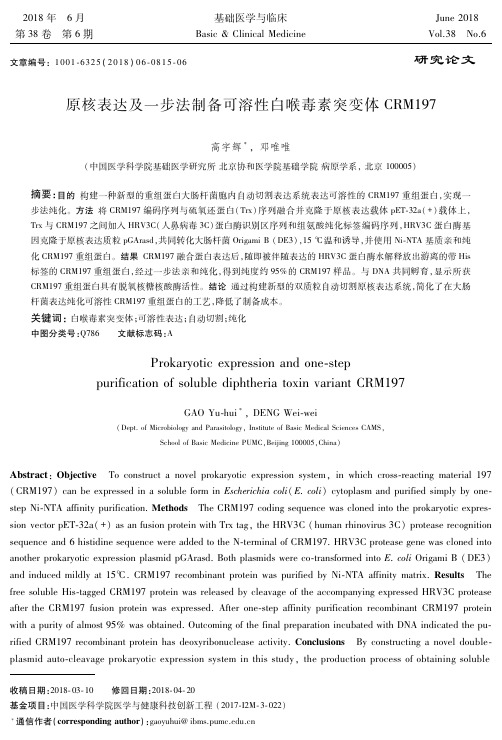 原核表达及一步法制备可溶性白喉毒素突变体CRM197