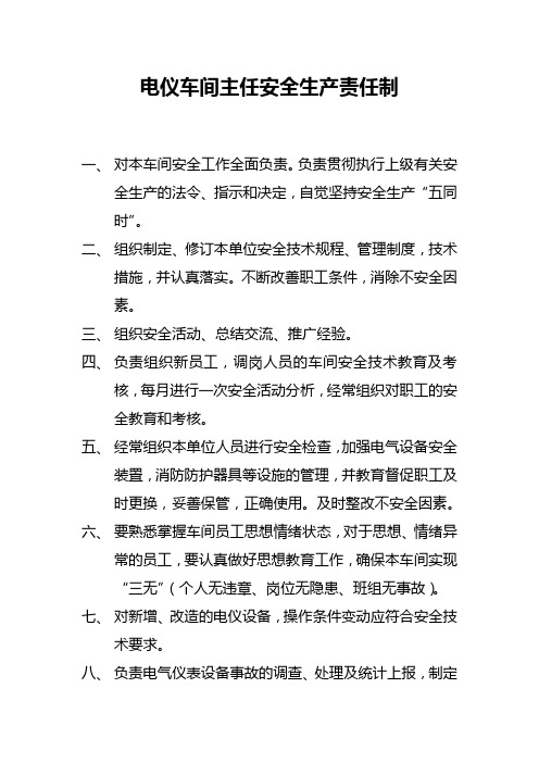 电仪车间操作规程、安全生产责任制