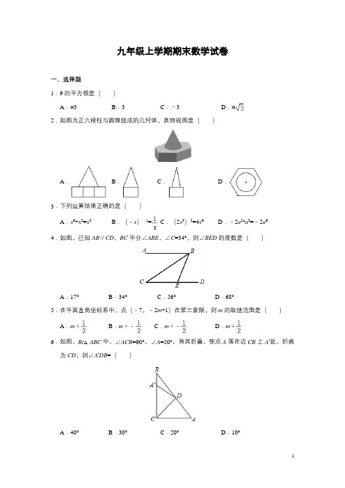 北师大版九年级(上)期末数学试卷(含解析精选5套试题) (2)