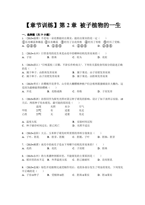 人教版生物七年级上册第3单元 第2章《被子植物的一生》word单元测试