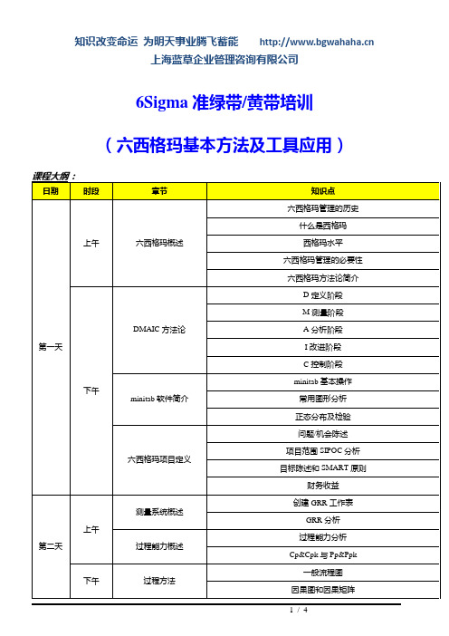 6Sigma准绿带黄带培训(六西格玛基本方法及工具应用)