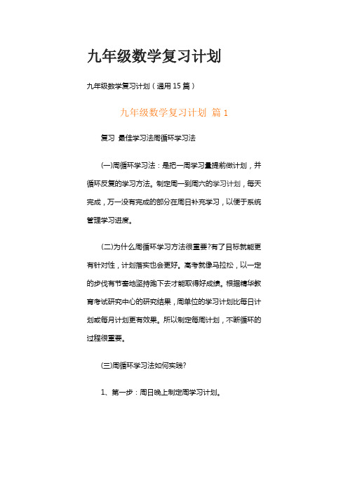 九年级数学复习计划