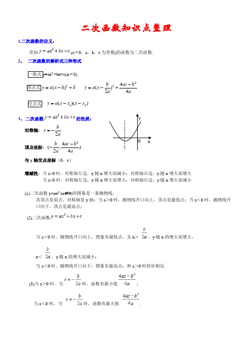 2020年中考二次函数知识点整理